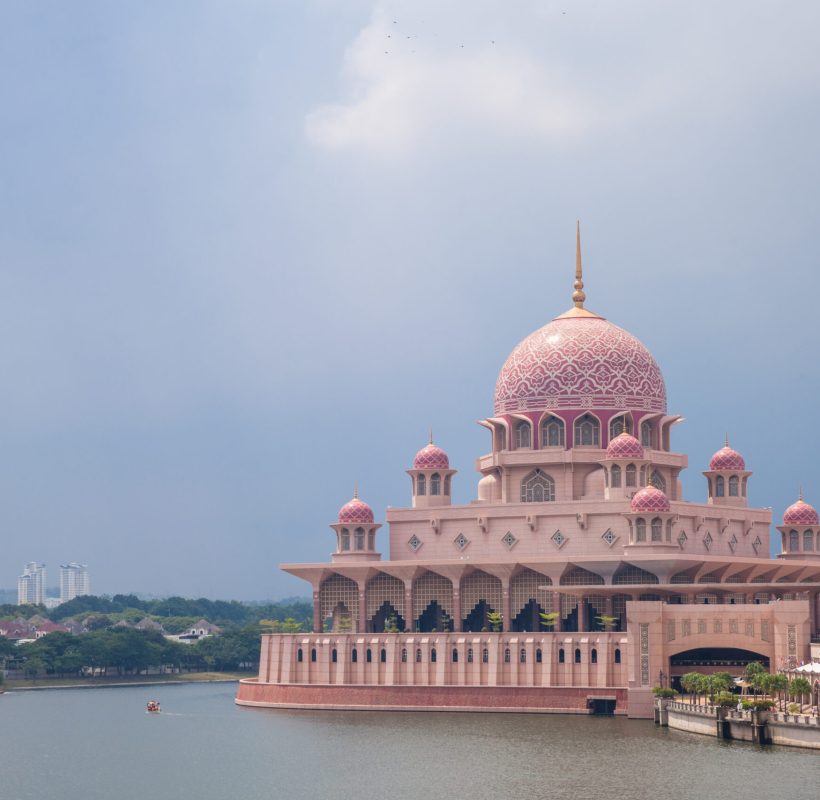 Beautiful pink Putra Mosque in the daylight, Putrajaya, Malaysia